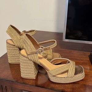 Castaner Gold Strappy Platform Heels